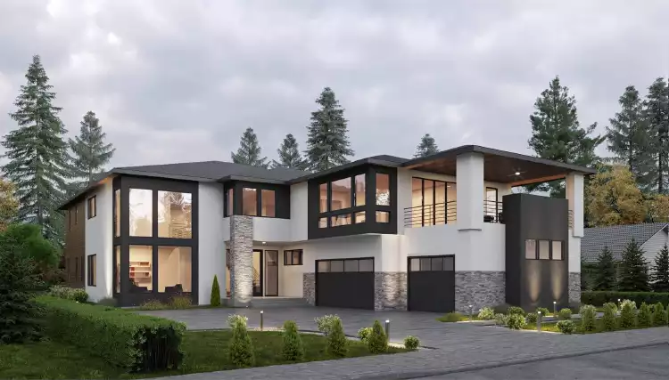image of 2 story mid century modern house plan 12448