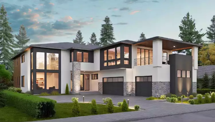 image of mid century modern house plan 12448
