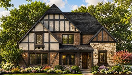 Elegant Tudor Stile Home with Stone Accents