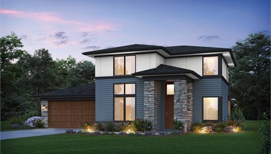 Two Story Modern Home with Stone Columned Covered Entry