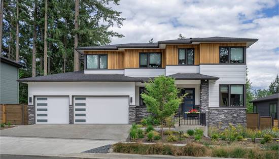 Contemporary Home with Stone and Wood Facade