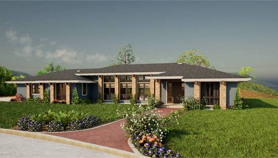 Beautiful Front Elevation Featuring Stone Columns