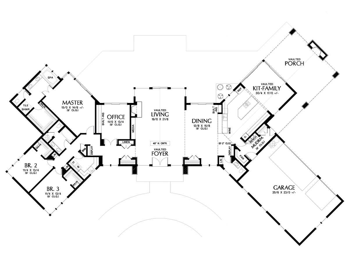 Ellington, a Modern OneStory House Plan with an X Shape