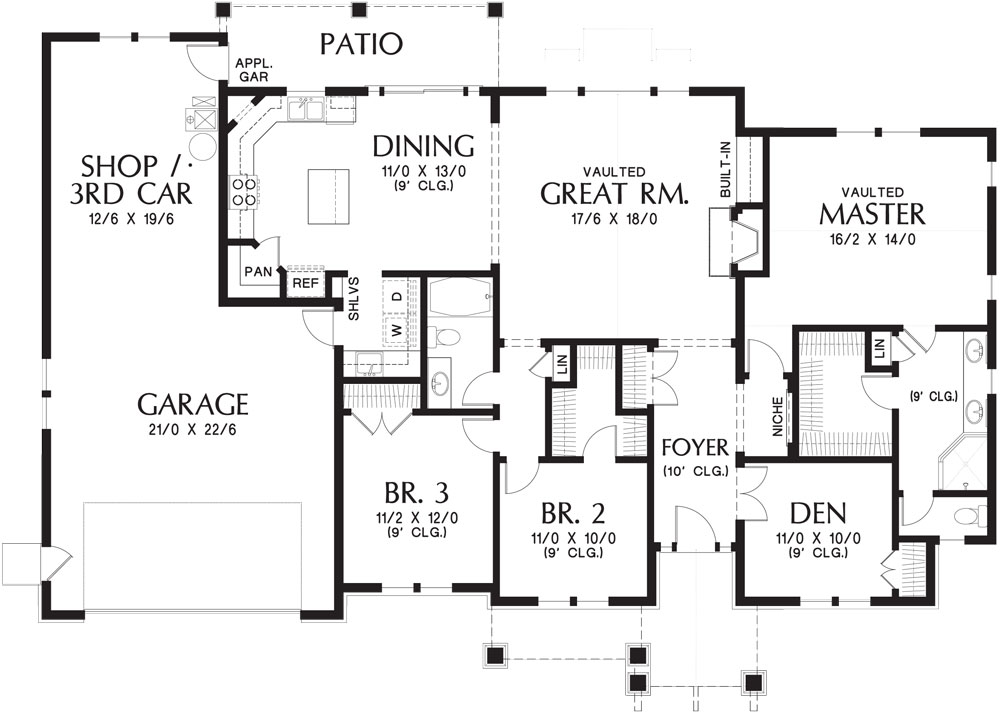  three  bedroom  ranch  house  plan 