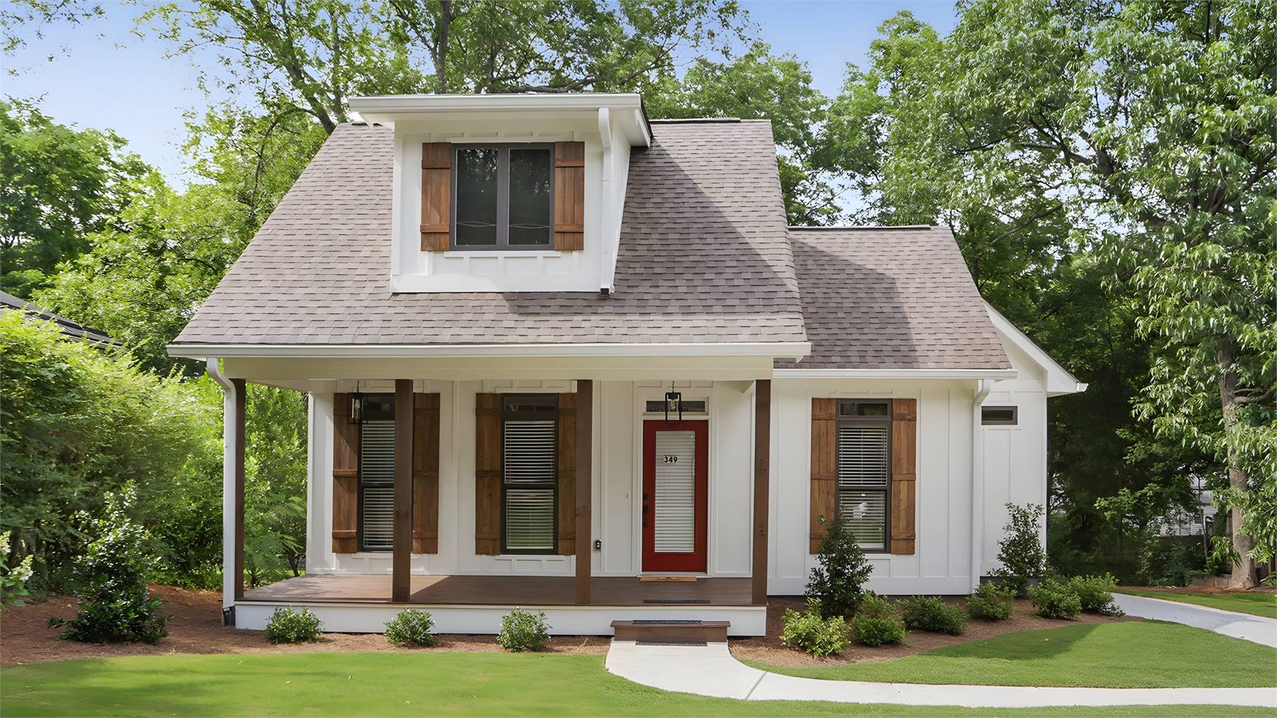 Front View with Porch Reflecting Homeowner Modifications