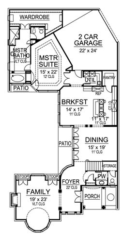 Luxury narrow  lot  house  plan  with loft