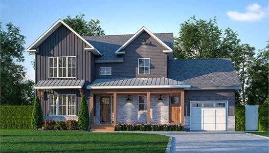 Country Farmhouse with Front Covered Porch & 1-Car Garage