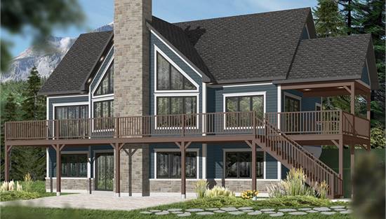 Rear View Showing Expansive Deck and Vaulted Great Room