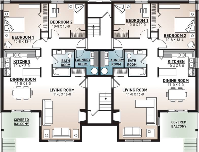 8 Unit 2 Bedroom 1 Bathroom Modern Apartment House Plan 7855