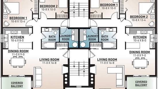 8 Unit 2 Bedroom 1 Bathroom Modern Apartment House Plan 7855