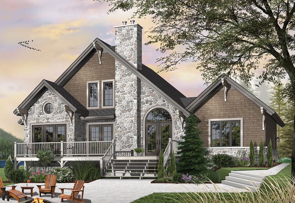 Contemporary Lake Cottage Three Bedroom Craftsman House Plan