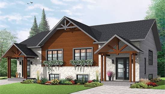 Duplex with Inverted Living Design and Craftsman Elements