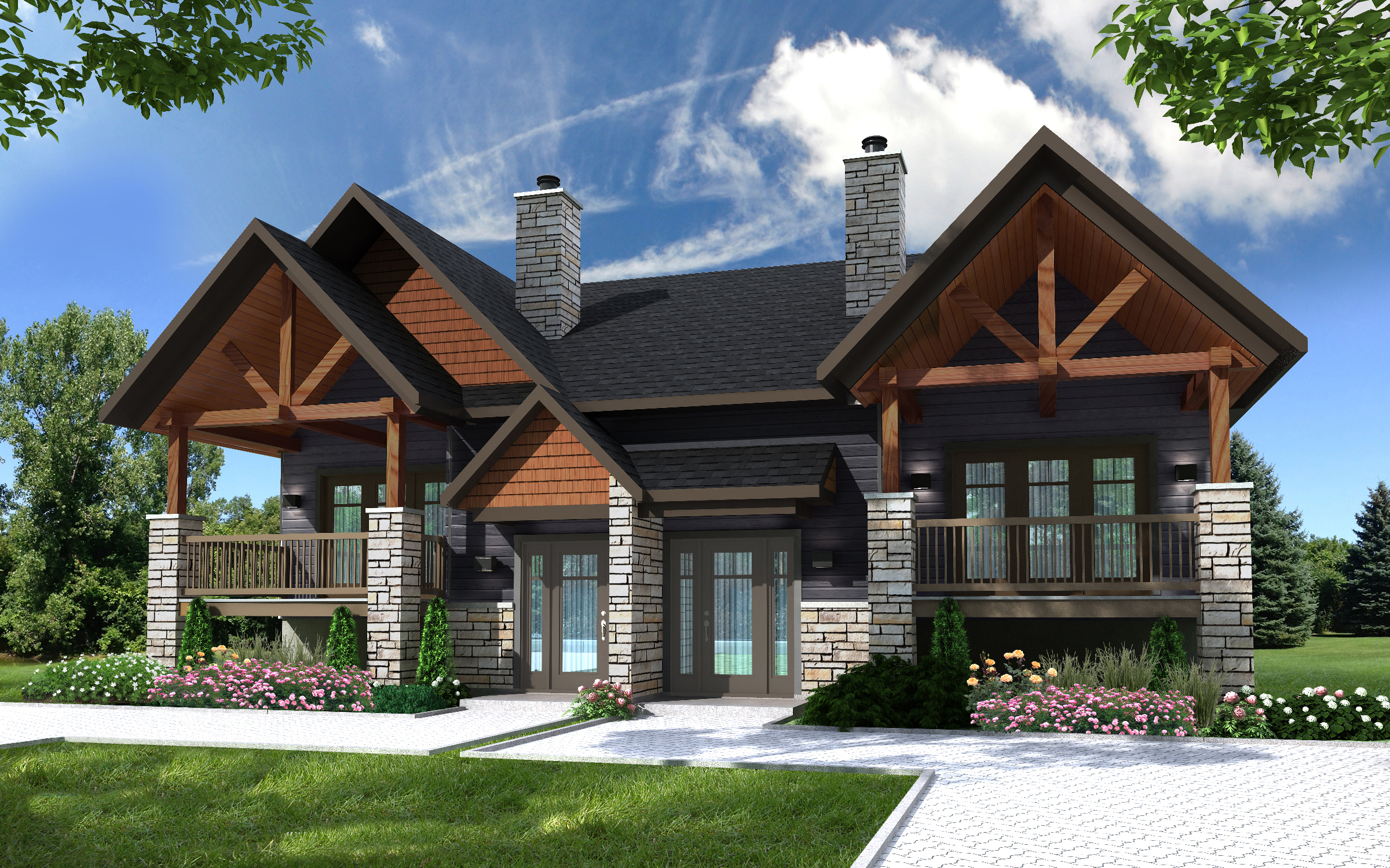 3 Bedroom Craftsman Style Duplex House Plan 7856 Aspen Lodge