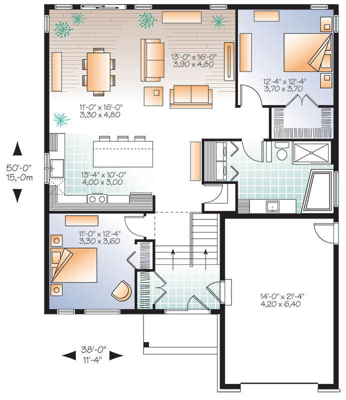 Urban Valley 2 TwoBedroom Bungalow Plan with a Dining Room