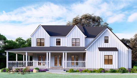 Gorgeous Front Elevation with Covered Porch and Twin Gables