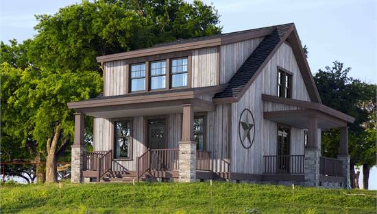 Rustic Front View Featuring Front Porch and Large Windows
