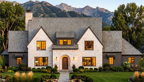 French Country Home with Stone and Wood Facade