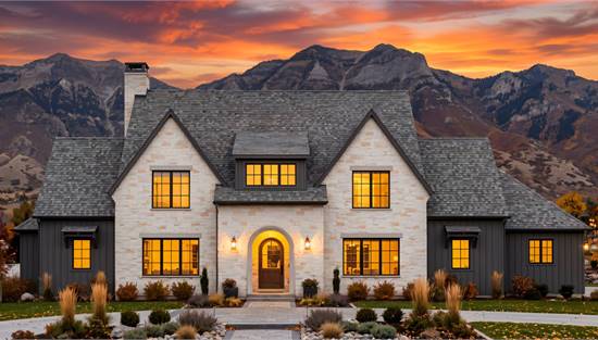 French Country Home with Stone and Wood Facade