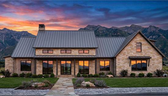 Sleek Modern Farmhouse with Stone Exterior