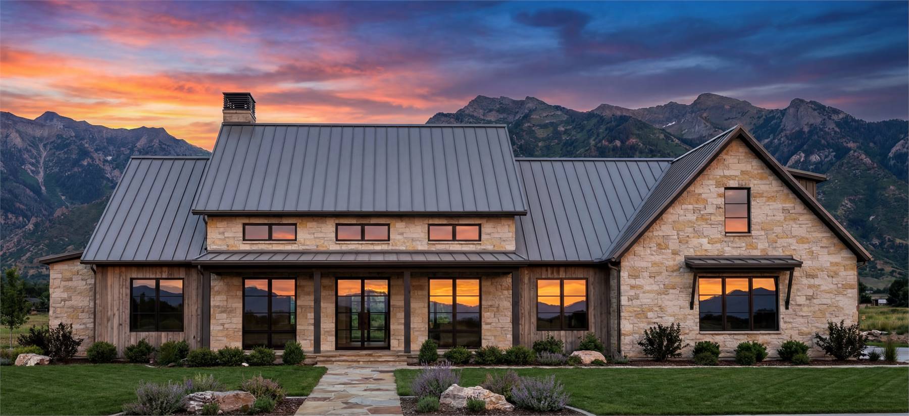 Sleek Modern Farmhouse with Stone Exterior