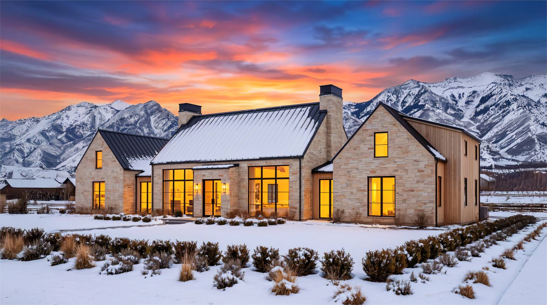 Contemporary Farmhouse with Stone Facade