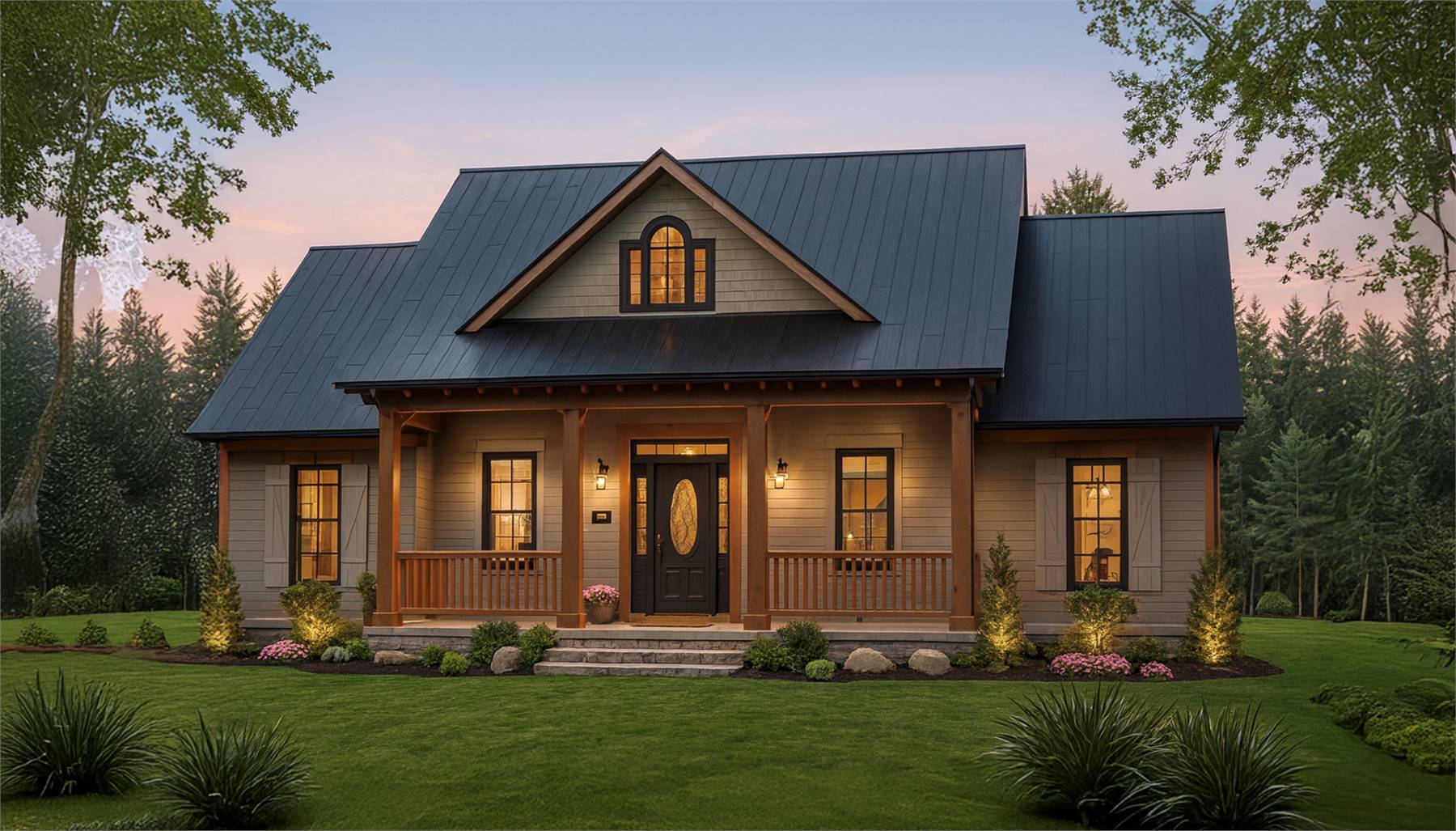 One Story Ranch with Covered Front Porch