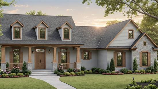 Covered Country Home with Decorative Gables