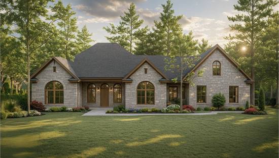 One Story Cottage with Stone Facade