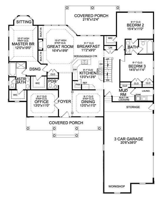 Craftsman house  plan  with walk out  basement 