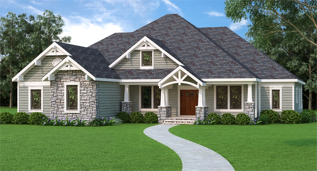 Family style house plan with Craftsman home plan details