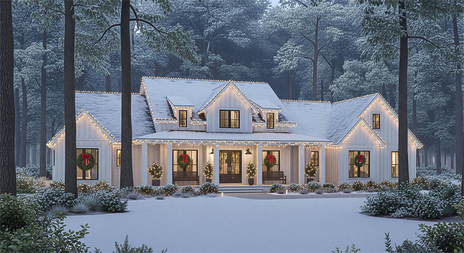 Timeless Farmhouse Charm Winter Scene