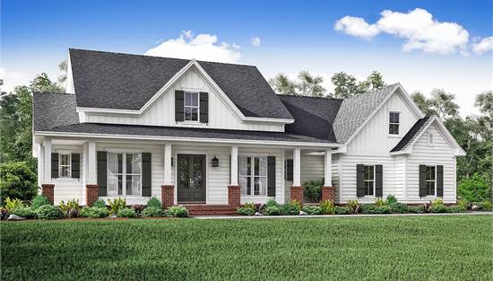 Traditional Farmhouse with Sprawling Front Porch