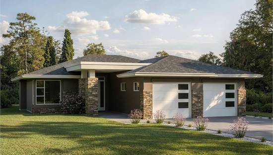 One Story Family House with 2 Car Garage