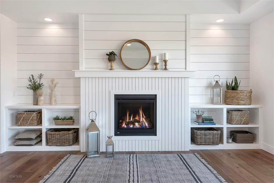 modern living room with shiplap