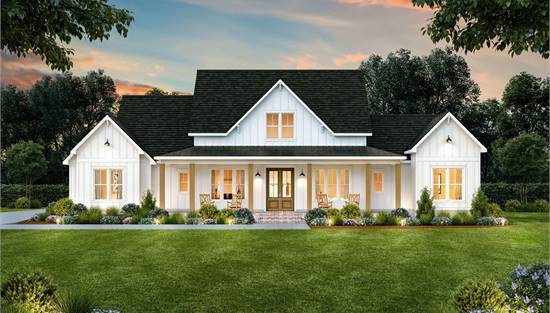 Modern Farmhouse with Gabled Dormer and Covered Porch