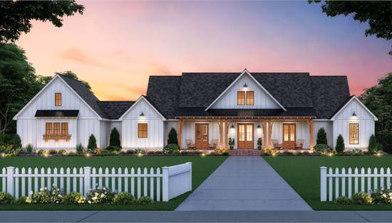 Traditional Farmhouse with Sprawling Covered Front Porch