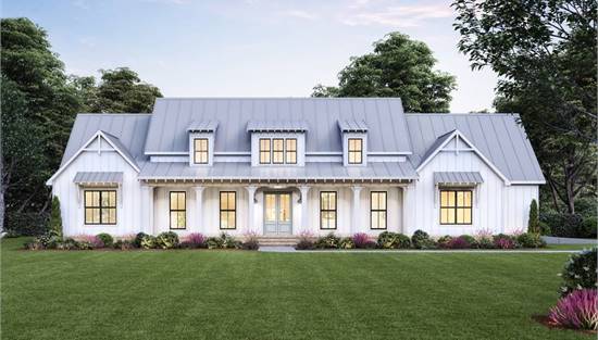 Symmetrical Farmhouse with Covered Double Door Entry