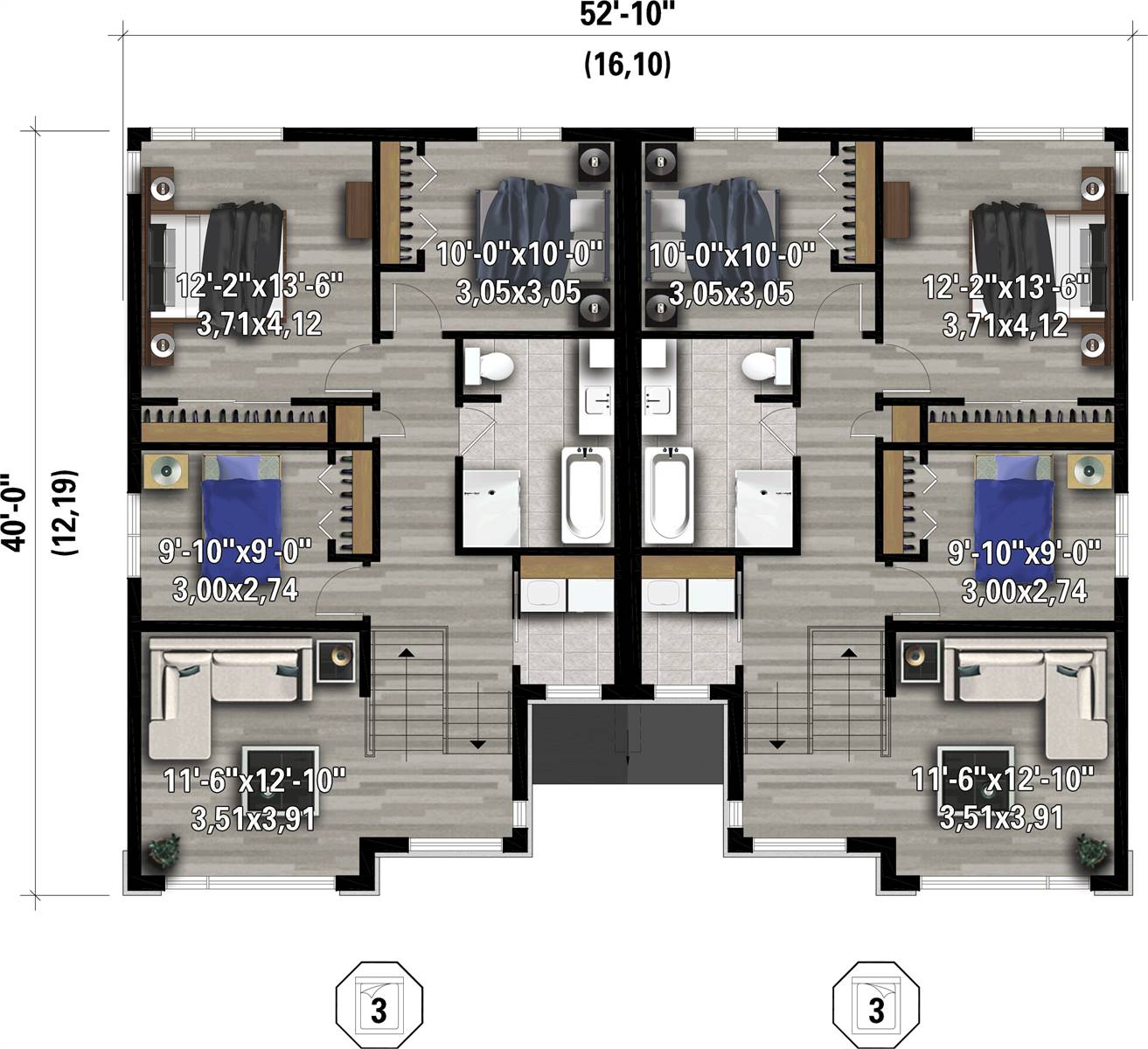 Builder Preferred Modern Duplex Style House Plan 8843 8843