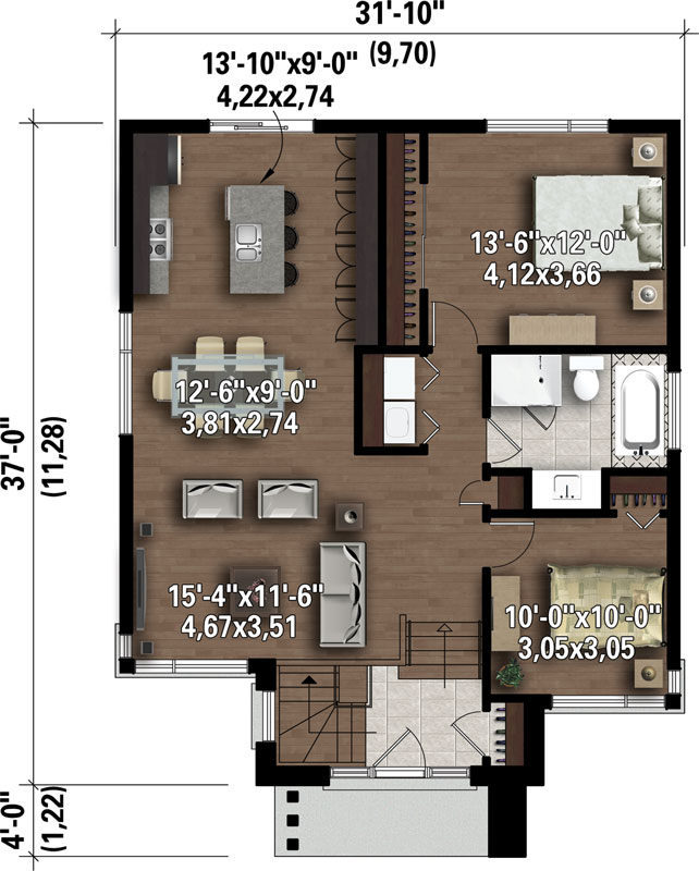 The Cambridge, a Modern OneStory, 2Bedroom House Plan