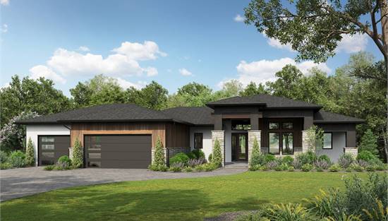 Sleek, Modern Ranch with 3 Car Garage