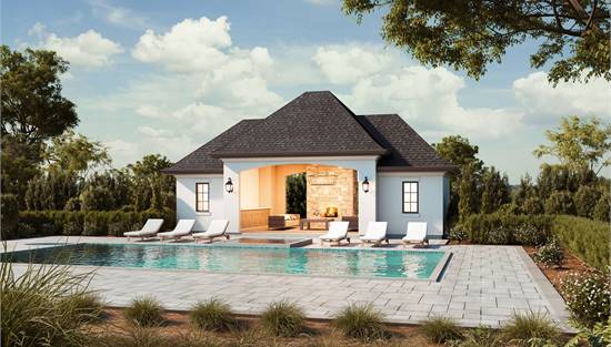 Open Pool House Design with Cozy Lounge Area