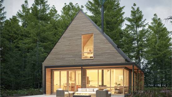 Beautifully Lit Modern Cabin with Wood Exterior