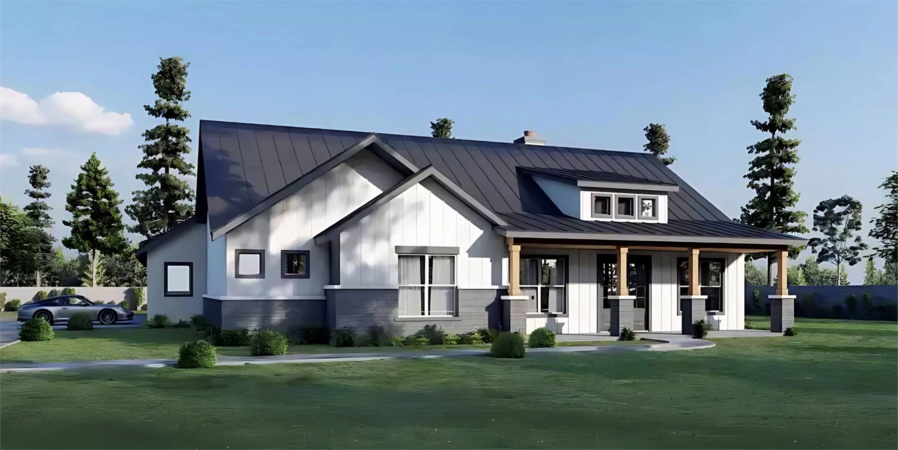 One Story Farmhouse with Large Covered Porch