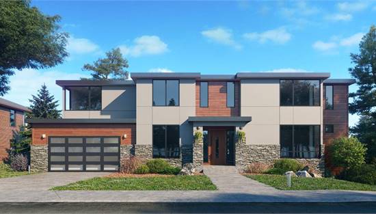 Stunning Front View with Large Windows and Two Car Garage