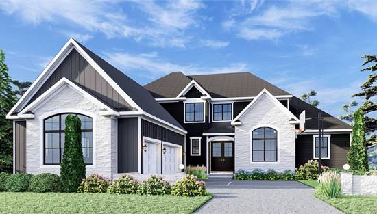 Attractive Farmhouse with Wood and Stone Exterior