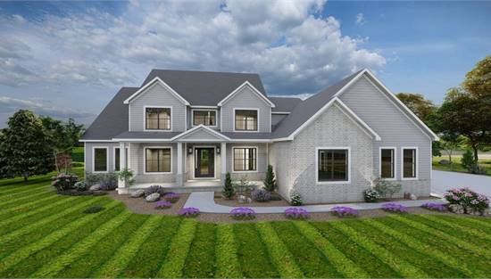 Bright Traditional Home with Wood and Stone Facade